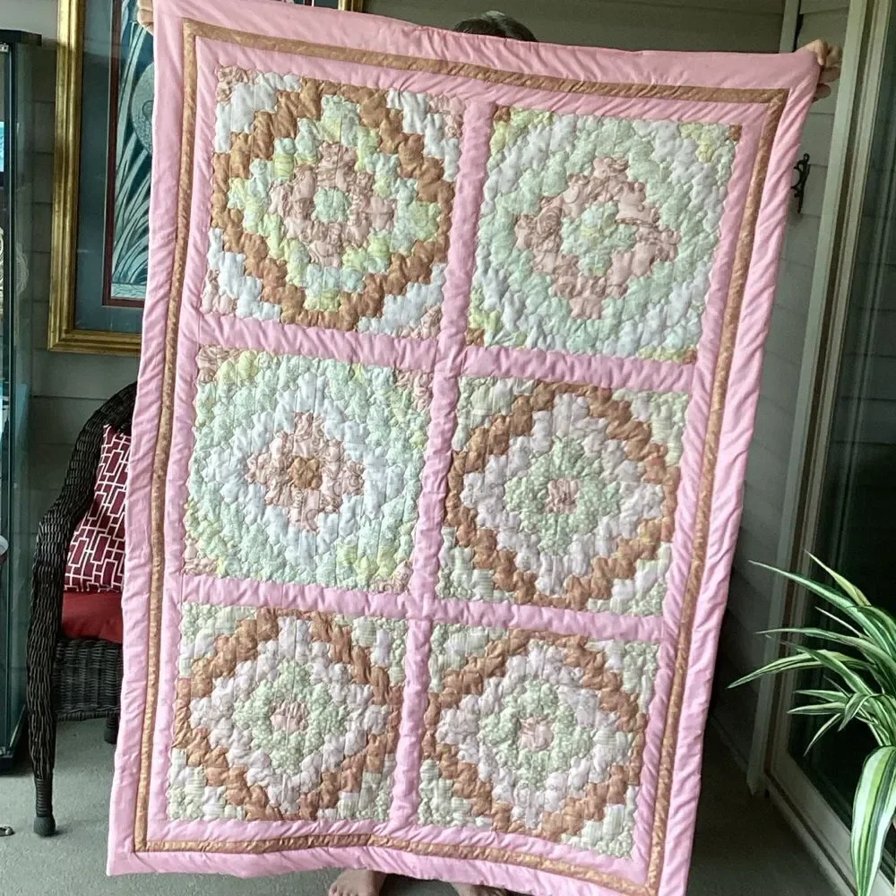 NWT. Hand Crafted Large Lap Quilt in Pinks